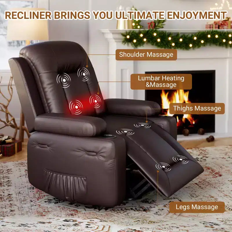 Poltrona reclinabile elettrica con calore e massaggio, divano ergonomico in pelle PU per soggiorno - schienale alto, seduta imbottita, poltrona relax regolabile