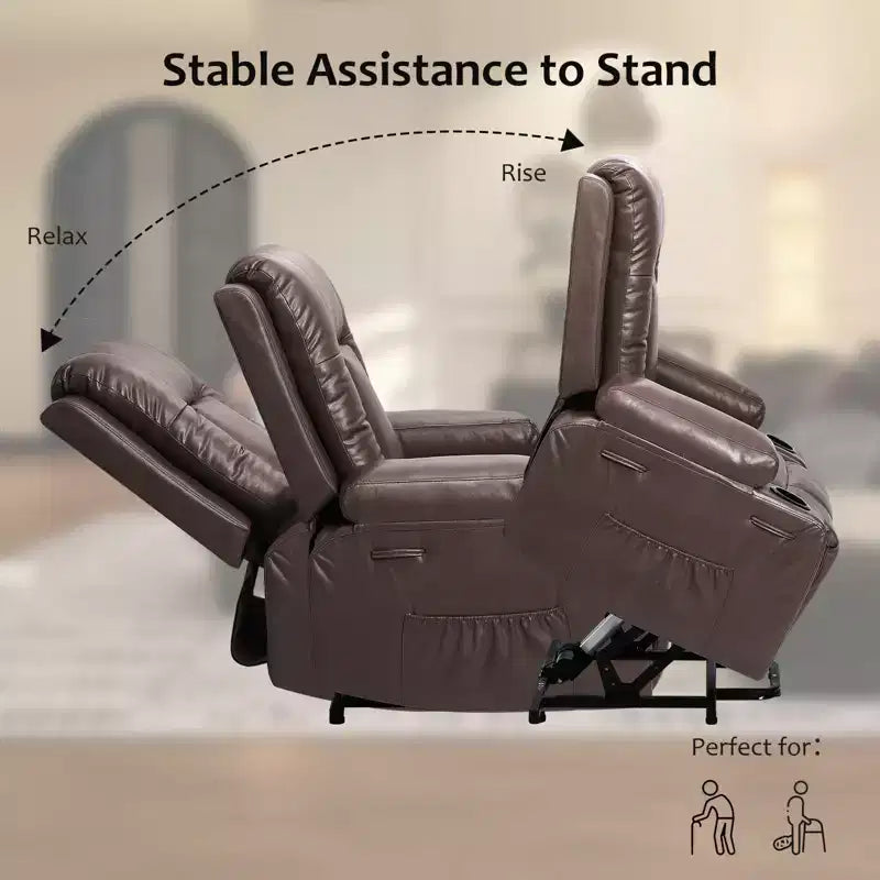 Poltrona reclinabile elettrica con calore e massaggio, divano ergonomico in pelle PU per soggiorno - schienale alto, seduta imbottita, poltrona relax regolabile