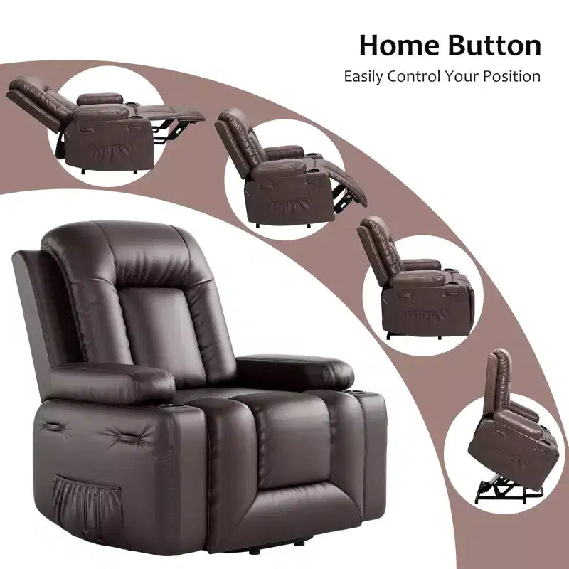 Poltrona reclinabile elettrica con calore e massaggio, divano ergonomico in pelle PU per soggiorno - schienale alto, seduta imbottita, poltrona relax regolabile