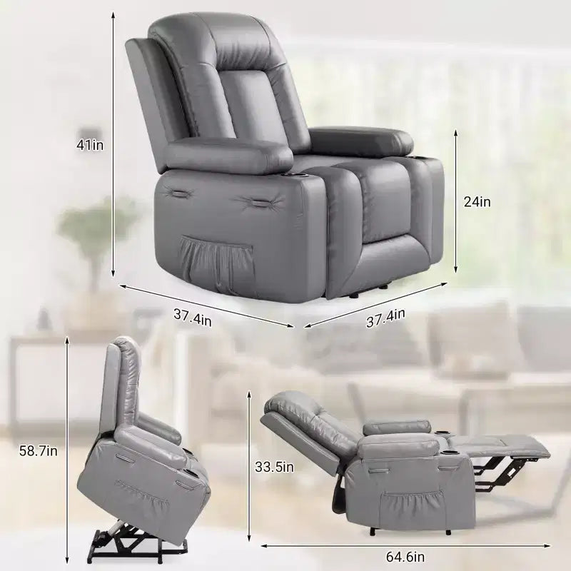 Poltrona reclinabile elettrica con calore e massaggio, divano ergonomico in pelle PU per soggiorno - schienale alto, seduta imbottita, poltrona relax regolabile
