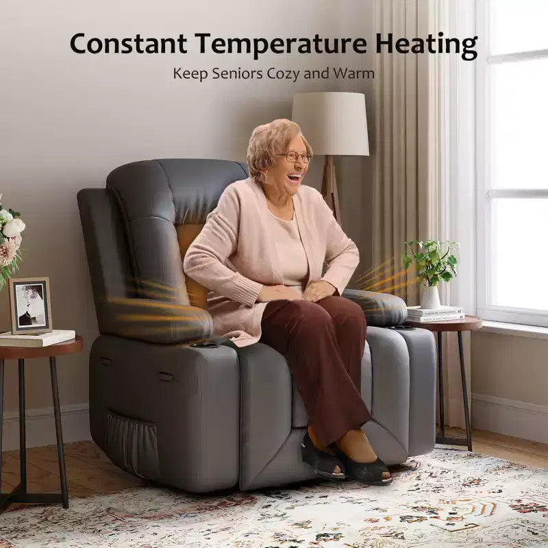 Poltrona reclinabile elettrica con calore e massaggio, divano ergonomico in pelle PU per soggiorno - schienale alto, seduta imbottita, poltrona relax regolabile