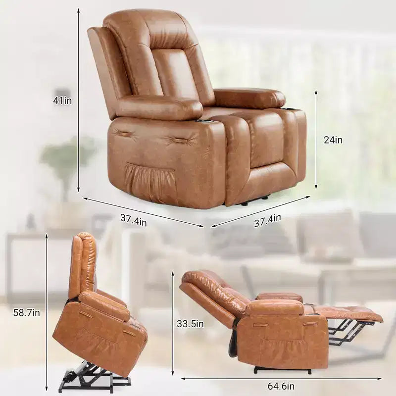 Poltrona reclinabile elettrica con calore e massaggio, divano ergonomico in pelle PU per soggiorno - schienale alto, seduta imbottita, poltrona relax regolabile