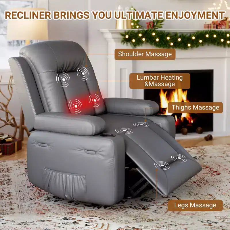 Poltrona reclinabile elettrica con calore e massaggio, divano ergonomico in pelle PU per soggiorno - schienale alto, seduta imbottita, poltrona relax regolabile