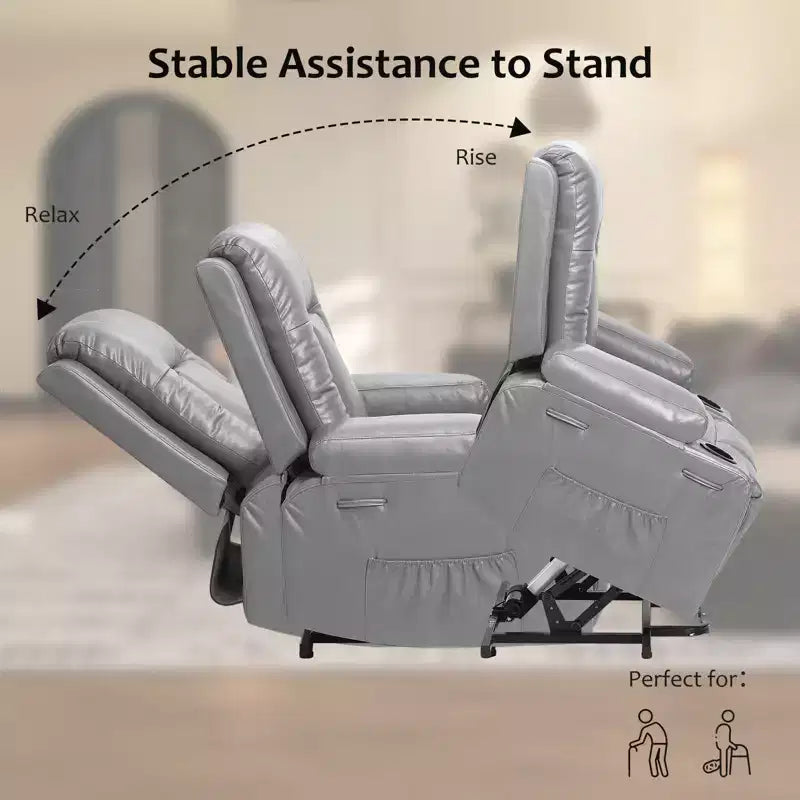Poltrona reclinabile elettrica con calore e massaggio, divano ergonomico in pelle PU per soggiorno - schienale alto, seduta imbottita, poltrona relax regolabile