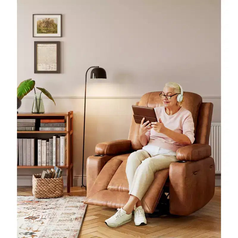 Poltrona reclinabile elettrica con calore e massaggio, divano ergonomico in pelle PU per soggiorno - schienale alto, seduta imbottita, poltrona relax regolabile