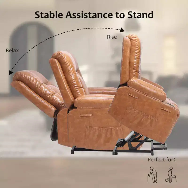 Poltrona reclinabile elettrica con calore e massaggio, divano ergonomico in pelle PU per soggiorno - schienale alto, seduta imbottita, poltrona relax regolabile