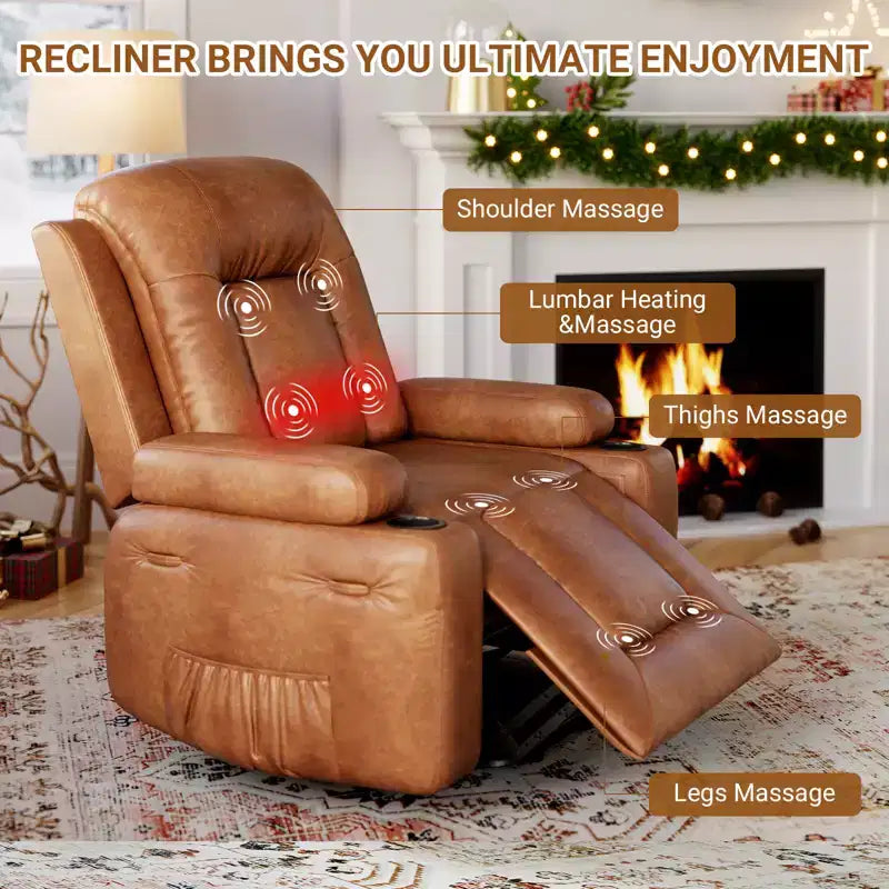 Poltrona reclinabile elettrica con calore e massaggio, divano ergonomico in pelle PU per soggiorno - schienale alto, seduta imbottita, poltrona relax regolabile
