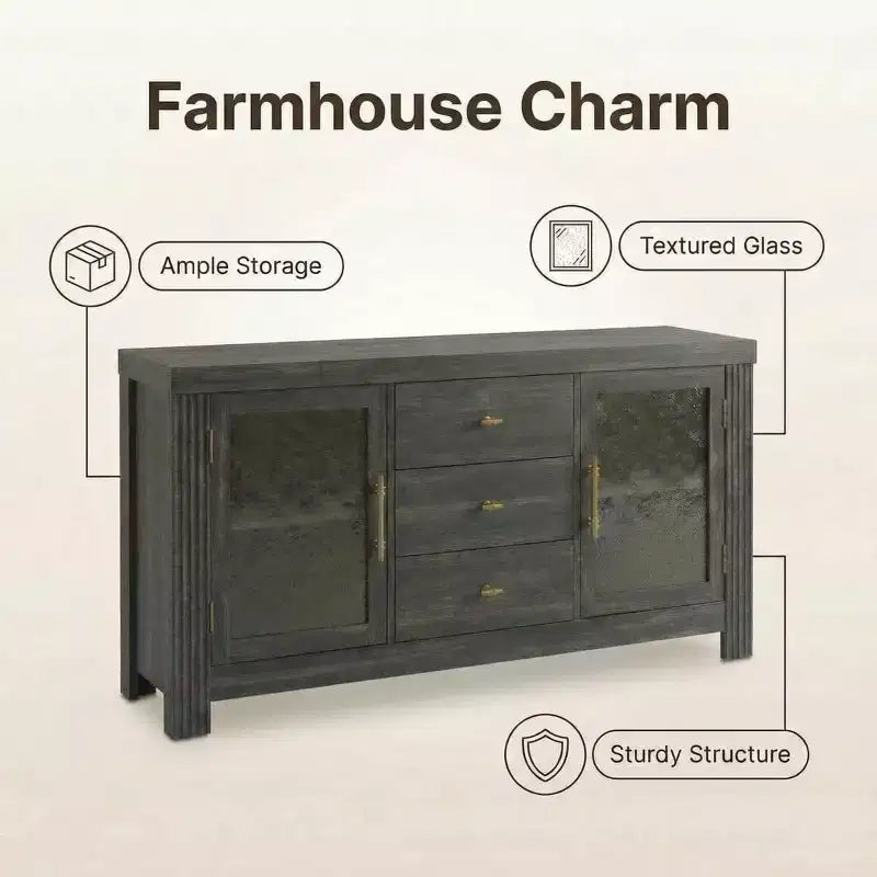 54.4 Mobile Credenza a Buffet, Mobile Contenitore d'Accento con 2 Ante in Vetro e 3 Cassetti, Tavolino da Caffè, Porta TV per Soggiorno, Cucina, Sala da Pranzo