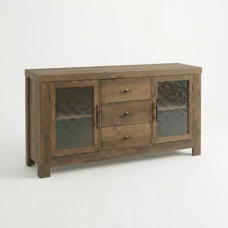 54.4 Mobile Credenza a Buffet, Mobile Contenitore d'Accento con 2 Ante in Vetro e 3 Cassetti, Tavolino da Caffè, Porta TV per Soggiorno, Cucina, Sala da Pranzo