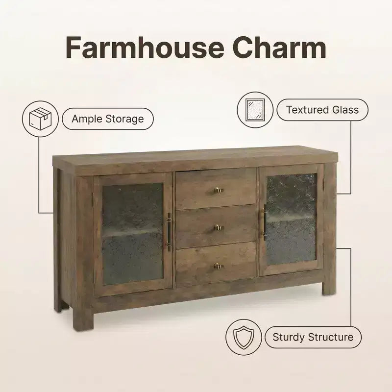 54.4 Mobile Credenza a Buffet, Mobile Contenitore d'Accento con 2 Ante in Vetro e 3 Cassetti, Tavolino da Caffè, Porta TV per Soggiorno, Cucina, Sala da Pranzo