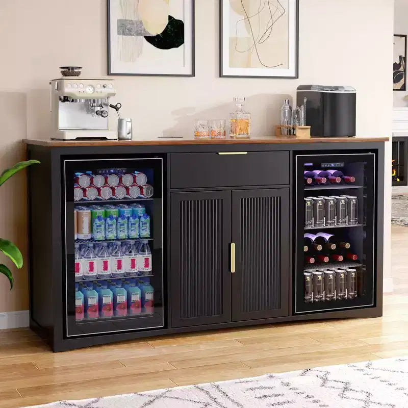GDLF Long Coffee Bar Cabinet con Spazio per Frigo, Mobile Moderno Porta Vino e Liquori 70.1
