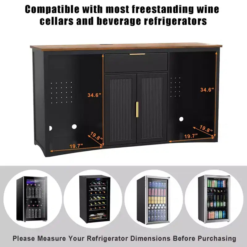 GDLF Long Coffee Bar Cabinet con Spazio per Frigo, Mobile Moderno Porta Vino e Liquori 70.1