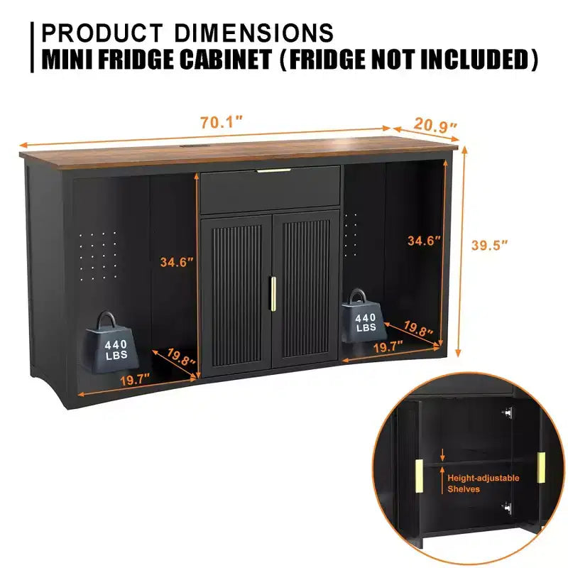 GDLF Long Coffee Bar Cabinet con Spazio per Frigo, Mobile Moderno Porta Vino e Liquori 70.1