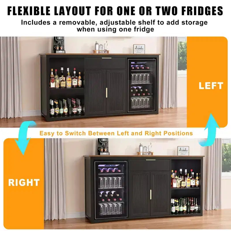 GDLF Long Coffee Bar Cabinet con Spazio per Frigo, Mobile Moderno Porta Vino e Liquori 70.1