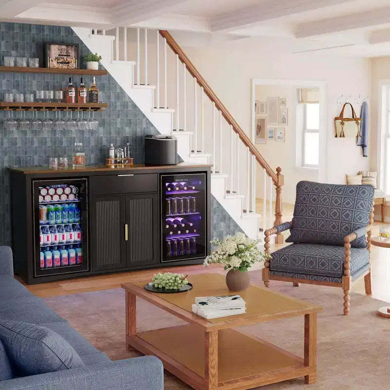 GDLF Long Coffee Bar Cabinet con Spazio per Frigo, Mobile Moderno Porta Vino e Liquori 70.1
