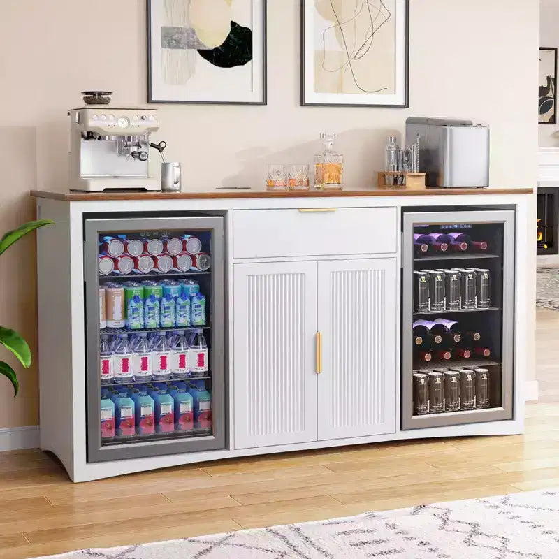 GDLF Long Coffee Bar Cabinet con Spazio per Frigo, Mobile Moderno Porta Vino e Liquori 70.1