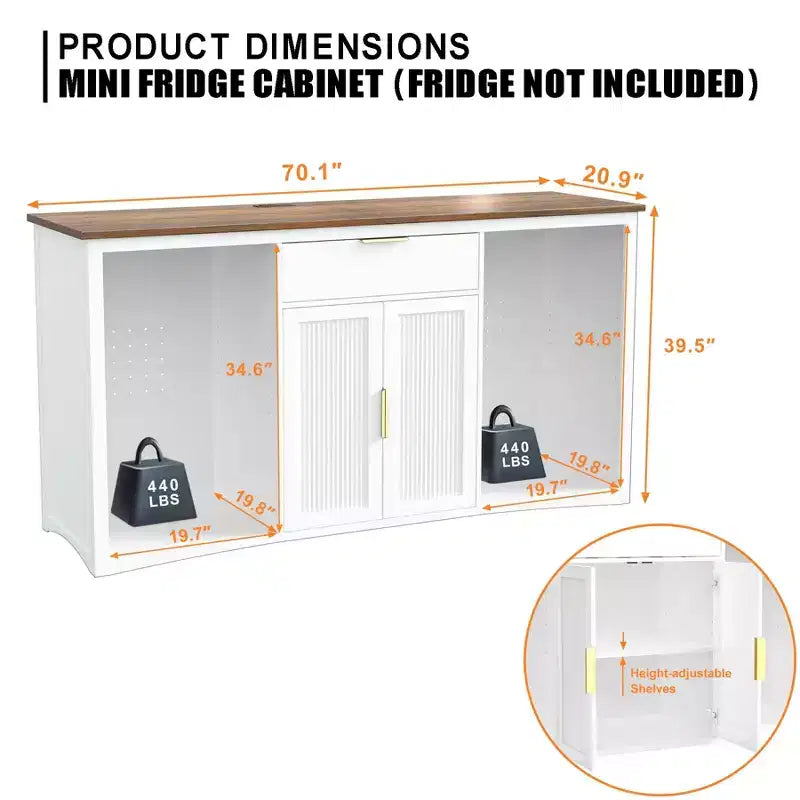 GDLF Long Coffee Bar Cabinet con Spazio per Frigo, Mobile Moderno Porta Vino e Liquori 70.1