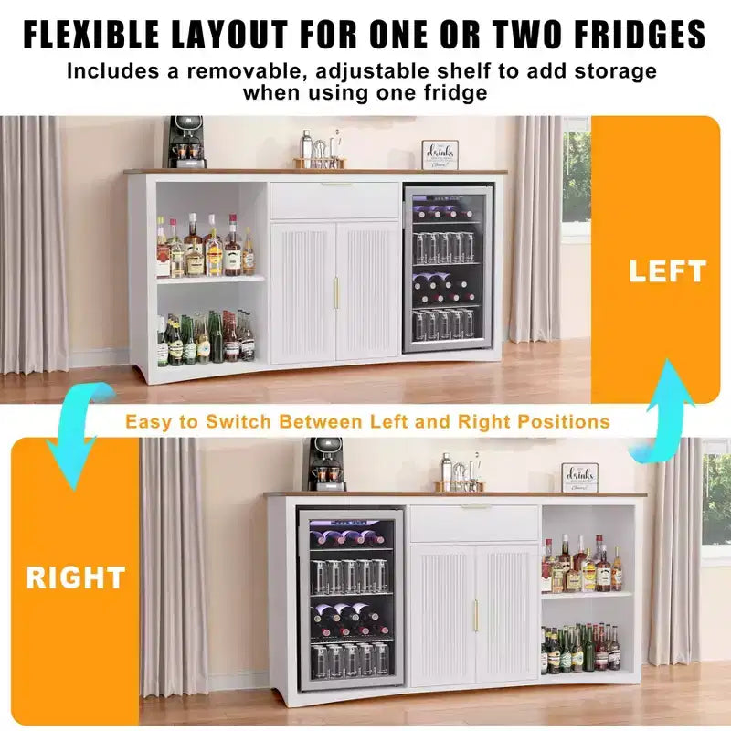 GDLF Long Coffee Bar Cabinet con Spazio per Frigo, Mobile Moderno Porta Vino e Liquori 70.1