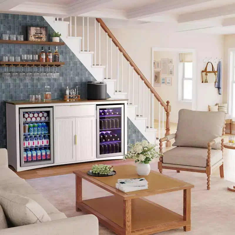GDLF Long Coffee Bar Cabinet con Spazio per Frigo, Mobile Moderno Porta Vino e Liquori 70.1