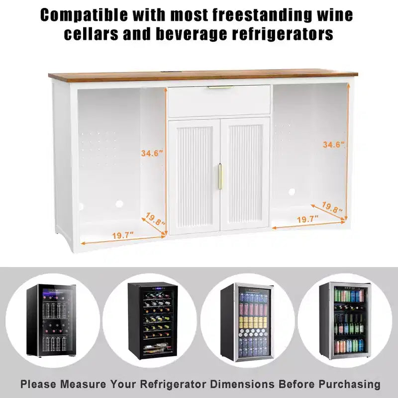 GDLF Long Coffee Bar Cabinet con Spazio per Frigo, Mobile Moderno Porta Vino e Liquori 70.1