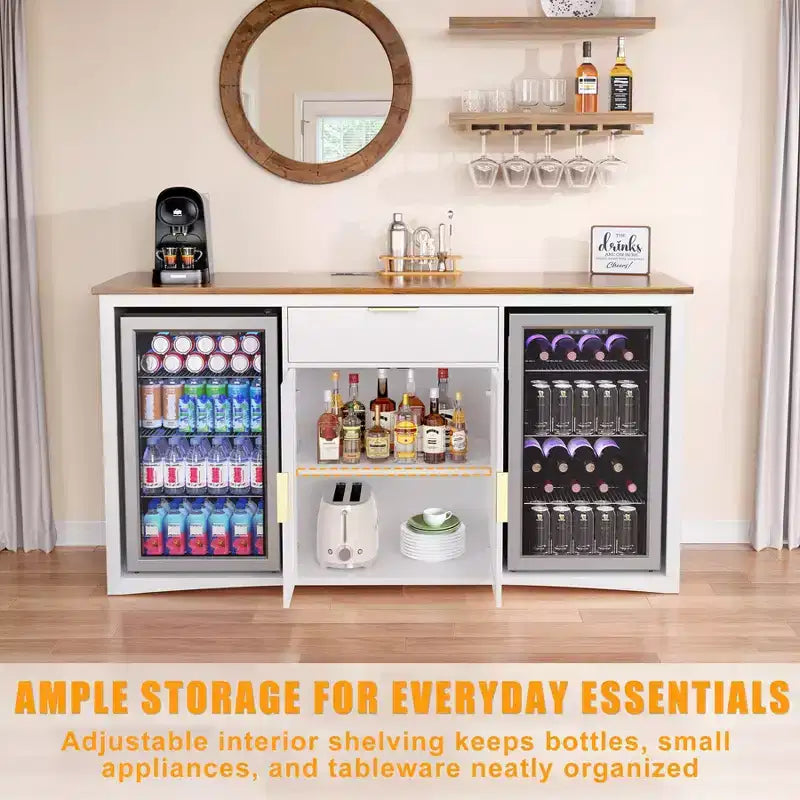 GDLF Long Coffee Bar Cabinet con Spazio per Frigo, Mobile Moderno Porta Vino e Liquori 70.1