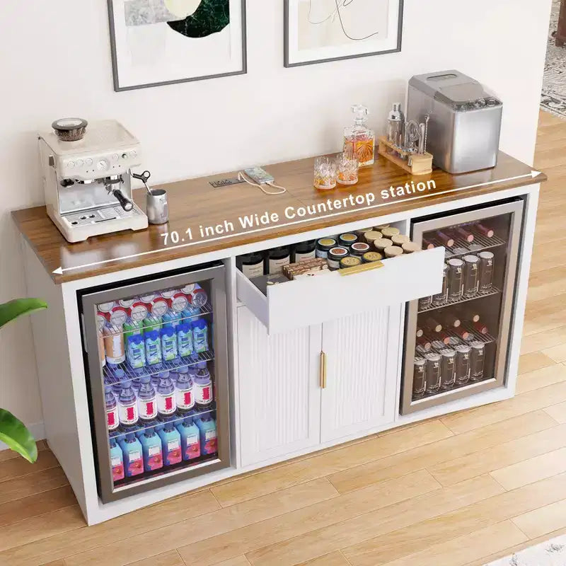 GDLF Long Coffee Bar Cabinet con Spazio per Frigo, Mobile Moderno Porta Vino e Liquori 70.1