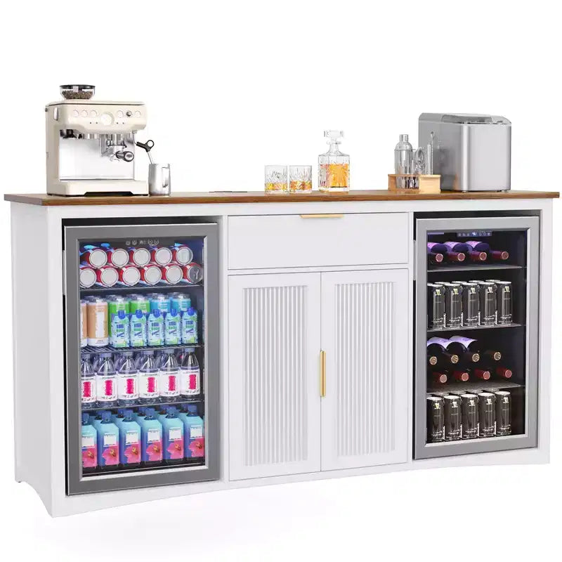 GDLF Long Coffee Bar Cabinet con Spazio per Frigo, Mobile Moderno Porta Vino e Liquori 70.1