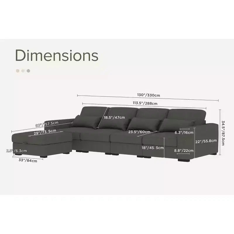 Canapé d'angle modulable moderne en tissu GDFStudio Beulah 130 avec pouf de rangement