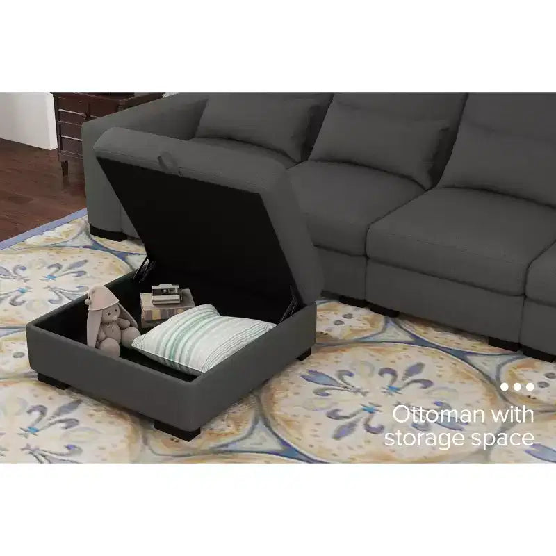 Canapé d'angle modulable moderne en tissu GDFStudio Beulah 130 avec pouf de rangement