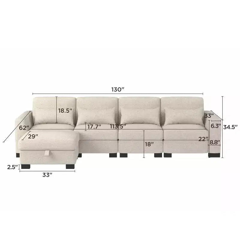 Divano Sezionale Modulare a L Moderno in Tessuto GDFStudio Beulah 130 con Pouf Contenitore