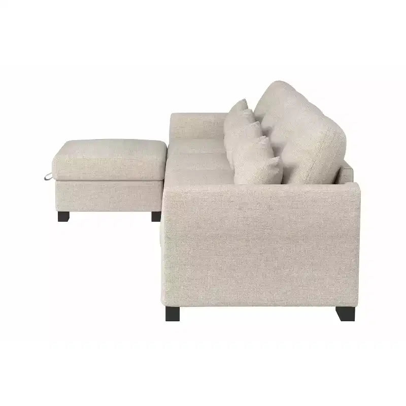 Divano Sezionale Modulare a L Moderno in Tessuto GDFStudio Beulah 130 con Pouf Contenitore