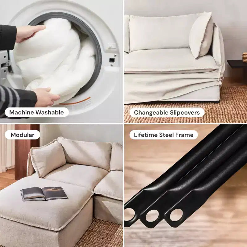 Divano componibile angolare a 4 posti lavabile Anabei | Seduta Memorix+ e cuscini Contour