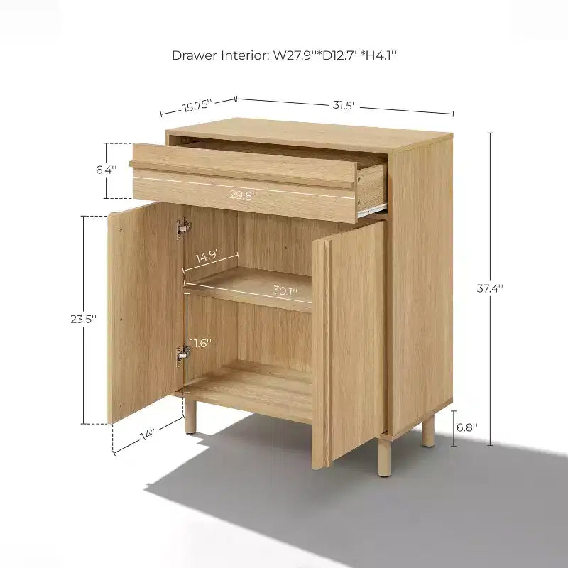 LuxenHome Petit buffet de rangement de 80 cm, Armoire d'appoint chêne pour salon, salle à manger ou entrée Chêne noisetier