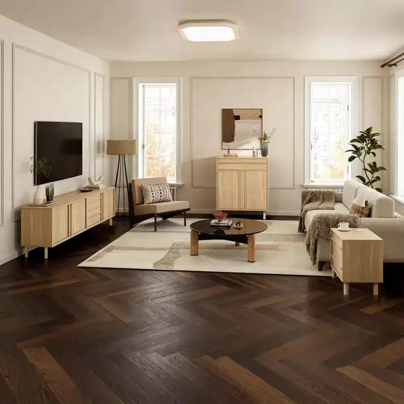 LuxenHome Petit buffet de rangement de 80 cm, Armoire d'appoint chêne pour salon, salle à manger ou entrée Chêne noisetier