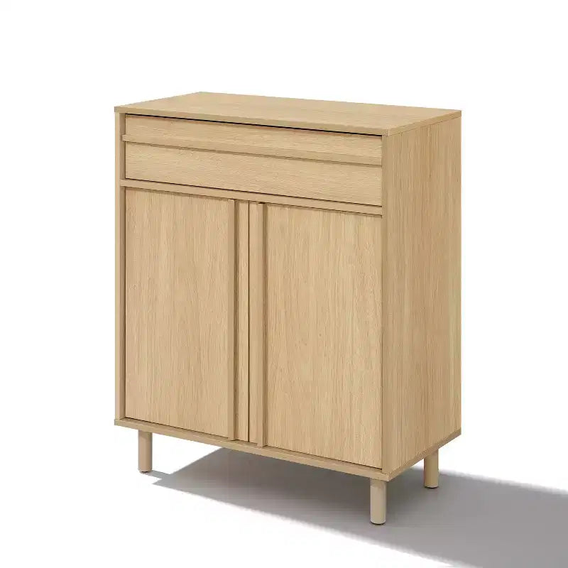 LuxenHome Petit buffet de rangement de 80 cm, Armoire d'appoint chêne pour salon, salle à manger ou entrée Chêne noisetier