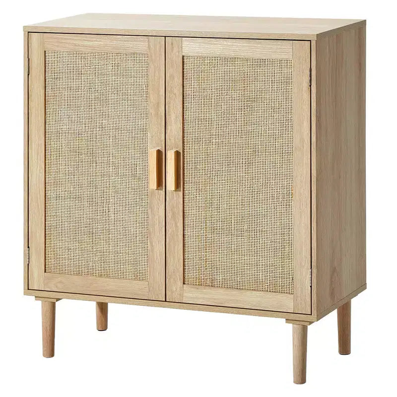 Rattan Cabinet, Rattan Storage Cabinet with 2 Magnetic Doors and Adjustable Shelves, Sideboard Buffet Cabinet for Hallway, Entryway