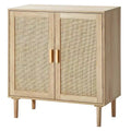Rattan Cabinet, Rattan Storage Cabinet with 2 Magnetic Doors and Adjustable Shelves, Sideboard Buffet Cabinet for Hallway, Entryway