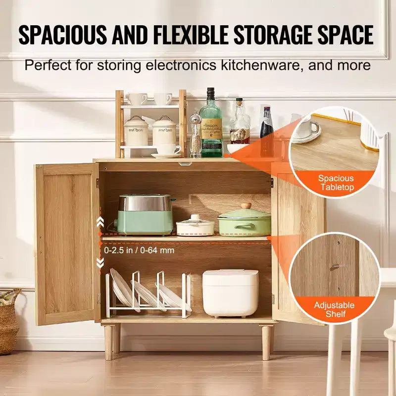 Mobiletto in Rattan, Mobile Contenitore in Rattan con 2 Ante Magnetiche e Ripiani Regolabili, Credenza a Buffet per Corridoio, Ingresso