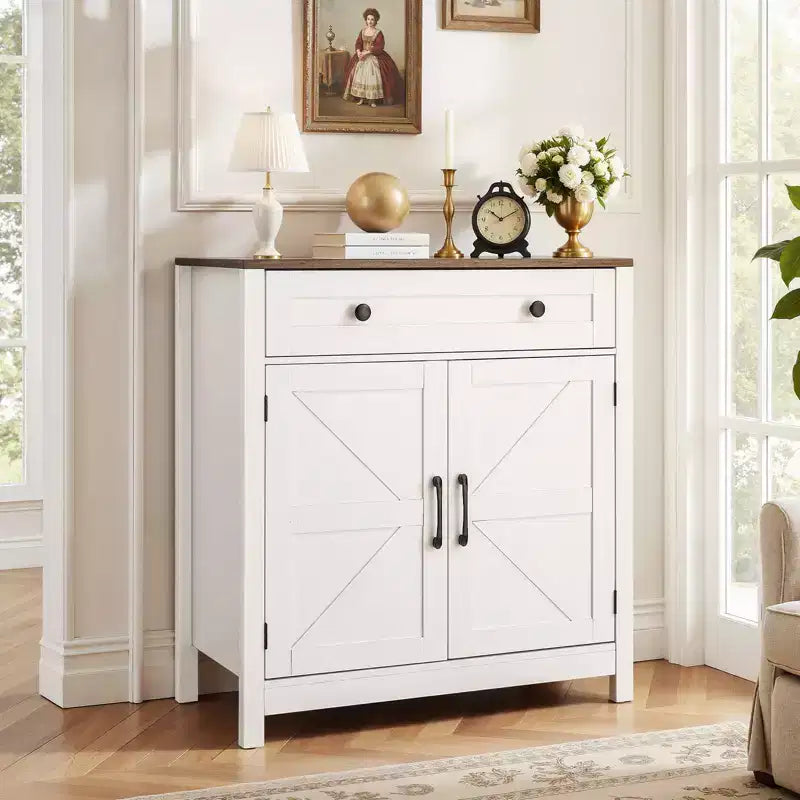 VEVOR Mobile Caffè, Tavolo Caffè Stile Fattoria con Cassetto, Credenza a 2 Ante Scorrevole, 75 x 37.5 x 80 cm, Bianco