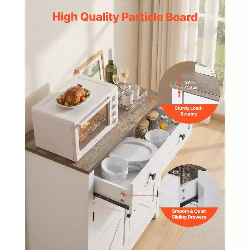 VEVOR Mobile Caffè, Tavolo Caffè Stile Fattoria con Cassetto, Credenza a 2 Ante Scorrevole, 75 x 37.5 x 80 cm, Bianco
