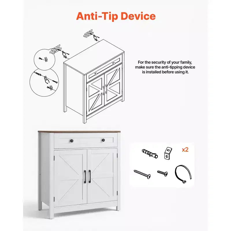 VEVOR Mobile Caffè, Tavolo Caffè Stile Fattoria con Cassetto, Credenza a 2 Ante Scorrevole, 75 x 37.5 x 80 cm, Bianco