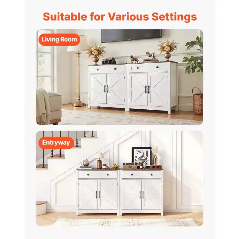 VEVOR Mobile Caffè, Tavolo Caffè Stile Fattoria con Cassetto, Credenza a 2 Ante Scorrevole, 75 x 37.5 x 80 cm, Bianco