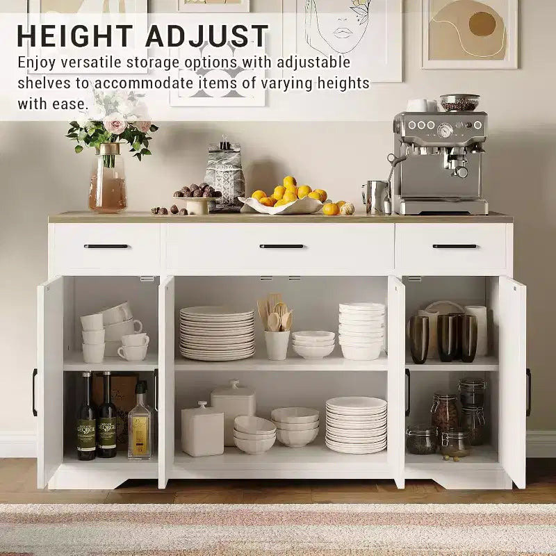 Credenza da Fattoria con Mobile Contenitore 55 Grande Credenza da Cucina con 3 Cassetti, Mobile Bar in Legno per Sala da Pranzo e Soggiorno