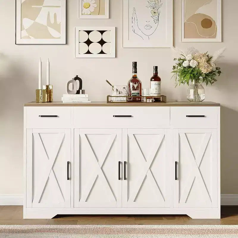 Credenza da Fattoria con Mobile Contenitore 55 Grande Credenza da Cucina con 3 Cassetti, Mobile Bar in Legno per Sala da Pranzo e Soggiorno