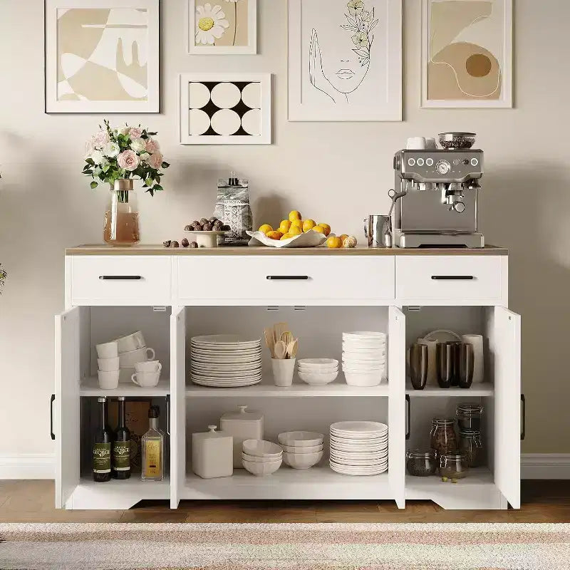 Credenza da Fattoria con Mobile Contenitore 55 Grande Credenza da Cucina con 3 Cassetti, Mobile Bar in Legno per Sala da Pranzo e Soggiorno