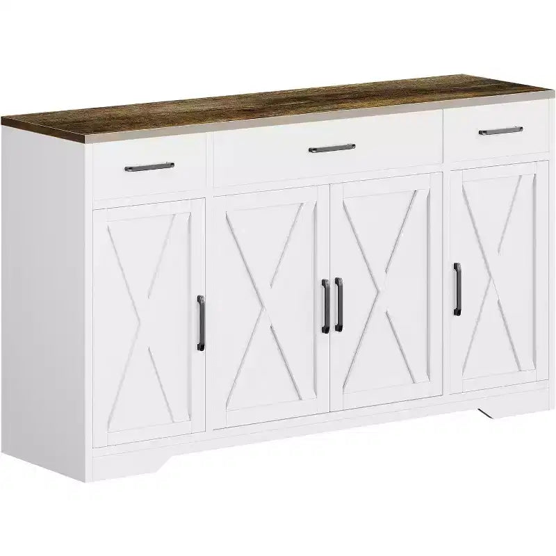 Credenza da Fattoria con Mobile Contenitore 55 Grande Credenza da Cucina con 3 Cassetti, Mobile Bar in Legno per Sala da Pranzo e Soggiorno