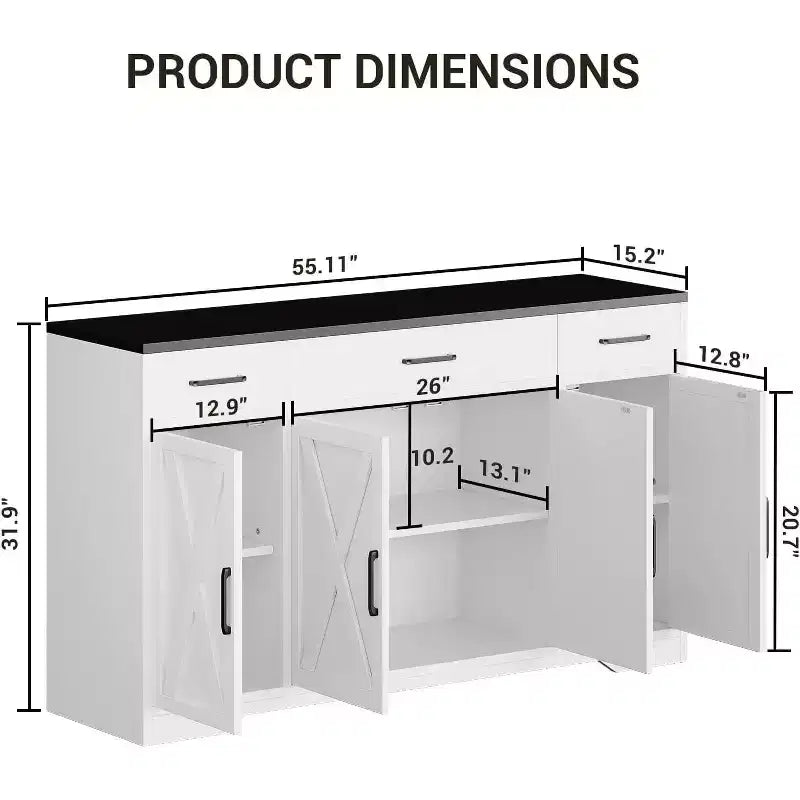 Credenza da Fattoria con Mobile Contenitore 55 Grande Credenza da Cucina con 3 Cassetti, Mobile Bar in Legno per Sala da Pranzo e Soggiorno