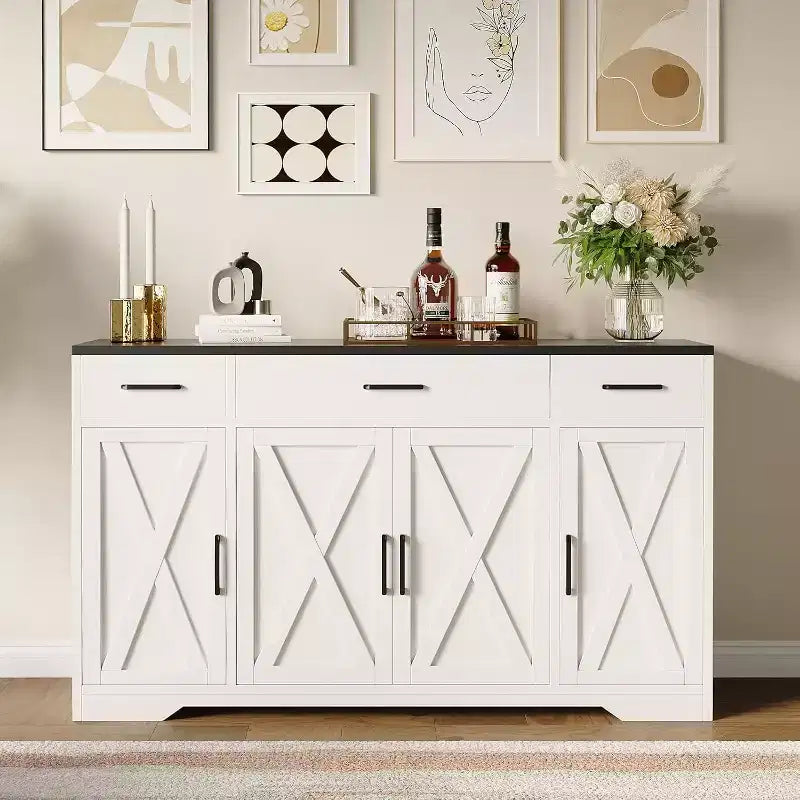Credenza da Fattoria con Mobile Contenitore 55 Grande Credenza da Cucina con 3 Cassetti, Mobile Bar in Legno per Sala da Pranzo e Soggiorno