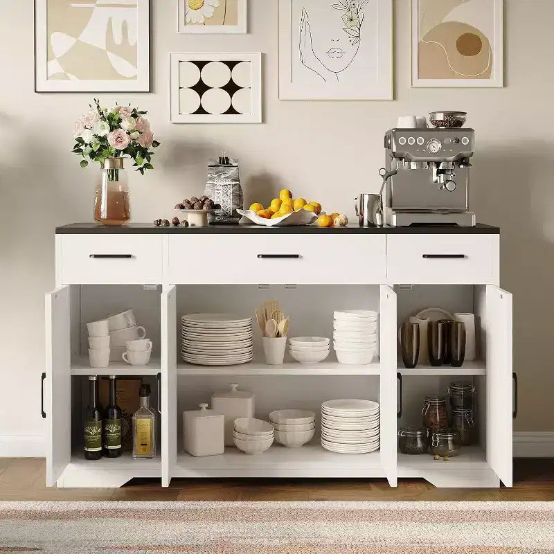 Credenza da Fattoria con Mobile Contenitore 55 Grande Credenza da Cucina con 3 Cassetti, Mobile Bar in Legno per Sala da Pranzo e Soggiorno