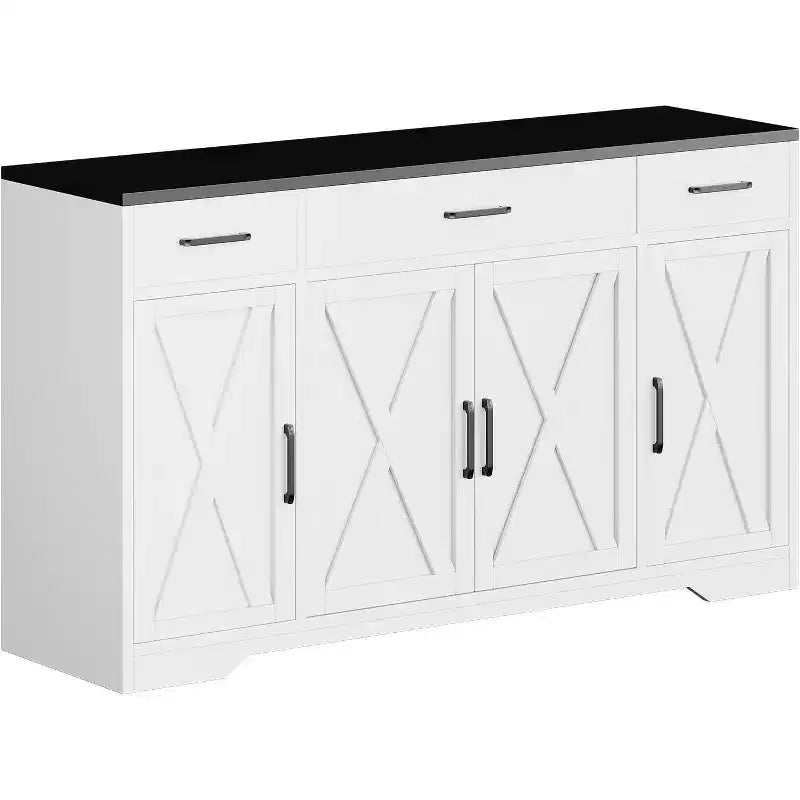 Credenza da Fattoria con Mobile Contenitore 55 Grande Credenza da Cucina con 3 Cassetti, Mobile Bar in Legno per Sala da Pranzo e Soggiorno